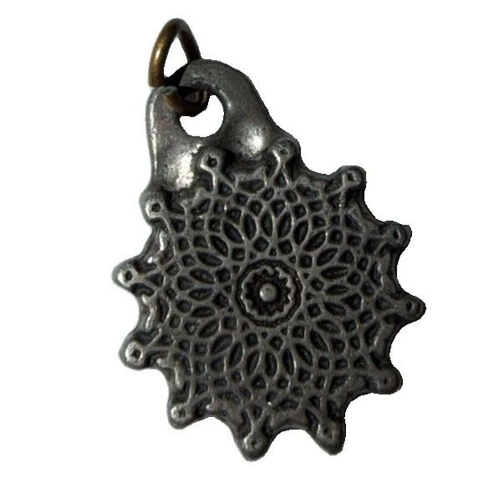 Vintage Silver Tone Mandala Sunburst Pendant Sacred Geometry Medallion Charm 1"